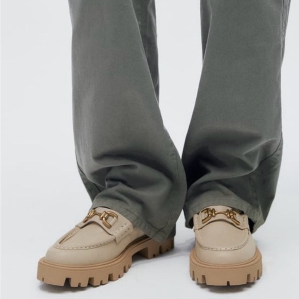 Zara Beige Loafers with Gold Buckle Detail - Picture 3 of 17